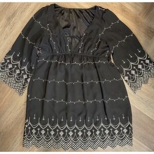 Designer Boutique Dress Womens Small Black Silver Chiffon Embroidered Goth Fairy